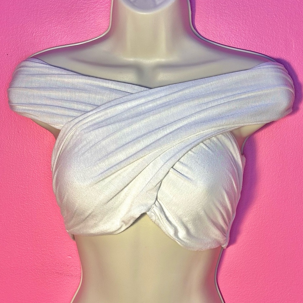Halter Crop Top - Stretchy Soft Fabric - White - Size Small